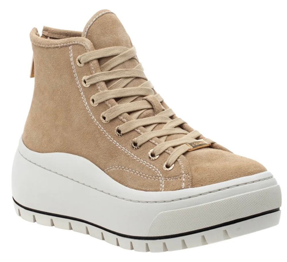 J/Slides Gracie In Sand Suede Leather Mid Platform Tennis Shoes Women's 6.5